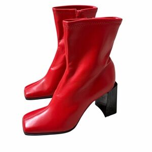 GB red square toe block heel ankle boots